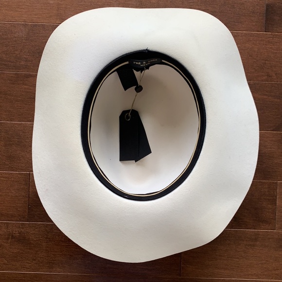 NWT Rag & Bone Off White Wool Wide Brim Floppy Fedora Tan Leather Hatband Large - Picture 14 of 16